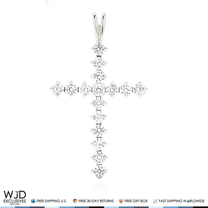 1.3Ct Round CZ Cross Religious Pendant 14K White Gold
