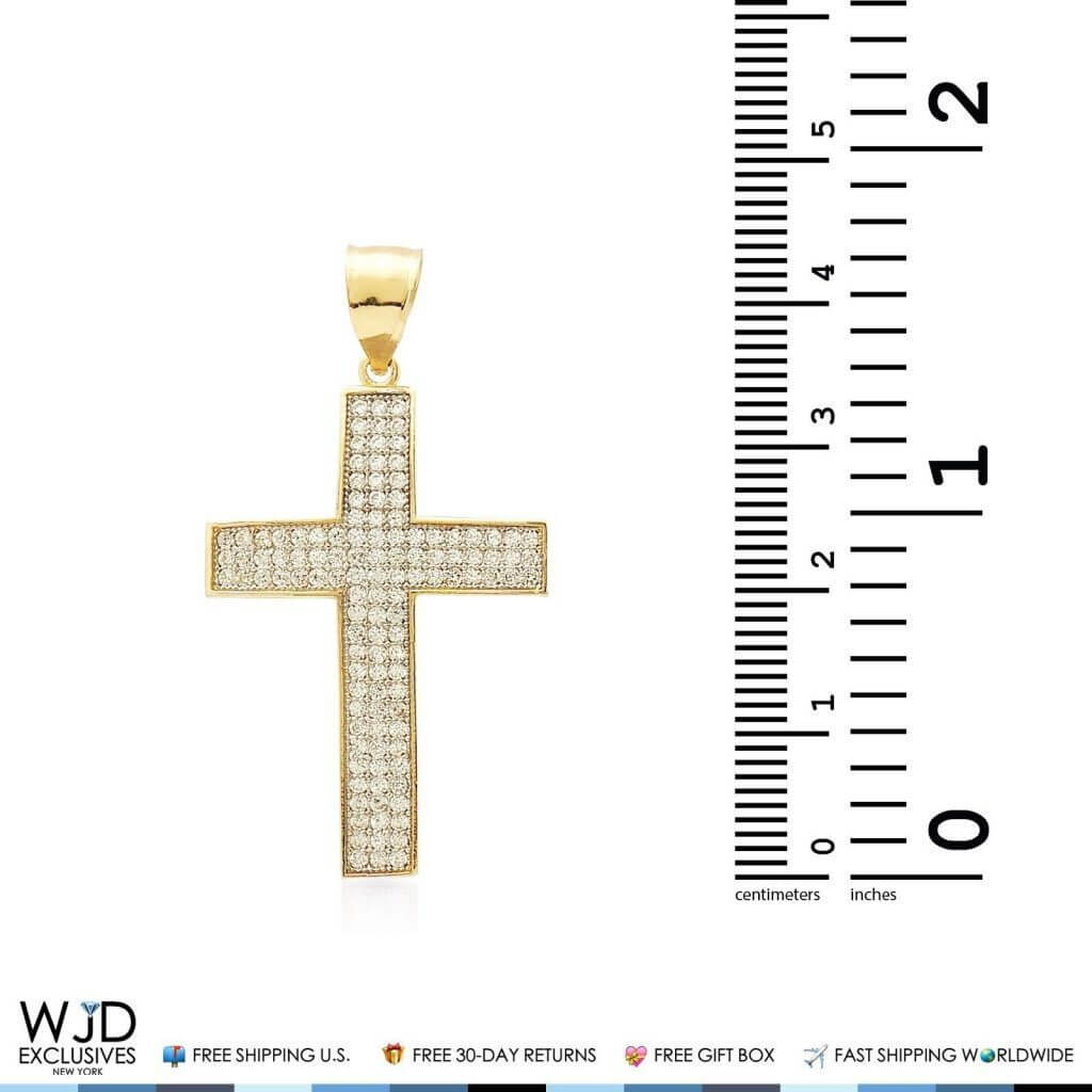 14k Yellow Gold 1.30Ct CZ Pave Cross Religious Pendant