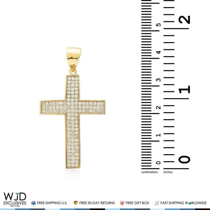 14k Yellow Gold 1.30Ct CZ Pave Cross Religious Pendant