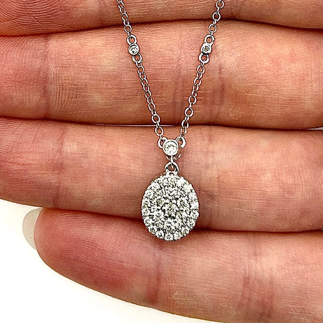 .64CTW Real Diamond 14K Real Gold White Oval Pendant Necklace 16"-18" Adjustable
