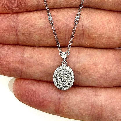 .64CTW Real Diamond 14K Real Gold White Oval Pendant Necklace 16"-18" Adjustable