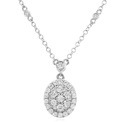 .64CTW Real Diamond 14K Real Gold White Oval Pendant Necklace 16"-18" Adjustable