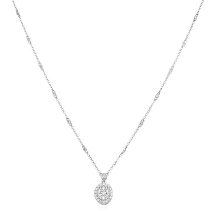 .64CTW Real Diamond 14K Real Gold White Oval Pendant Necklace 16"-18" Adjustable