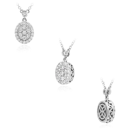 .64CTW Real Diamond 14K Real Gold White Oval Pendant Necklace 16"-18" Adjustable