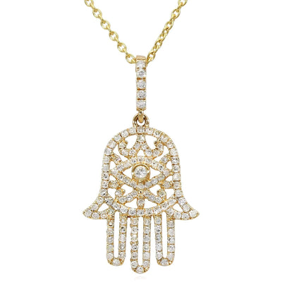 0.56CTW Natural Diamond 14K Gold Hamsa Pendant with 16" Chain - WJD Exclusives
