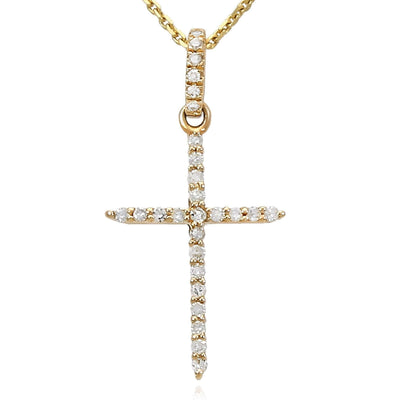 0.08CTW Natural Diamond 14K Yellow Gold Cross Necklace (Solid Links) 16" - WJD Exclusives