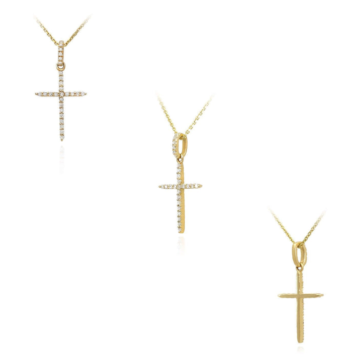 0.08CTW Natural Diamond 14K Yellow Gold Cross Necklace (Solid Links) 16" - WJD Exclusives