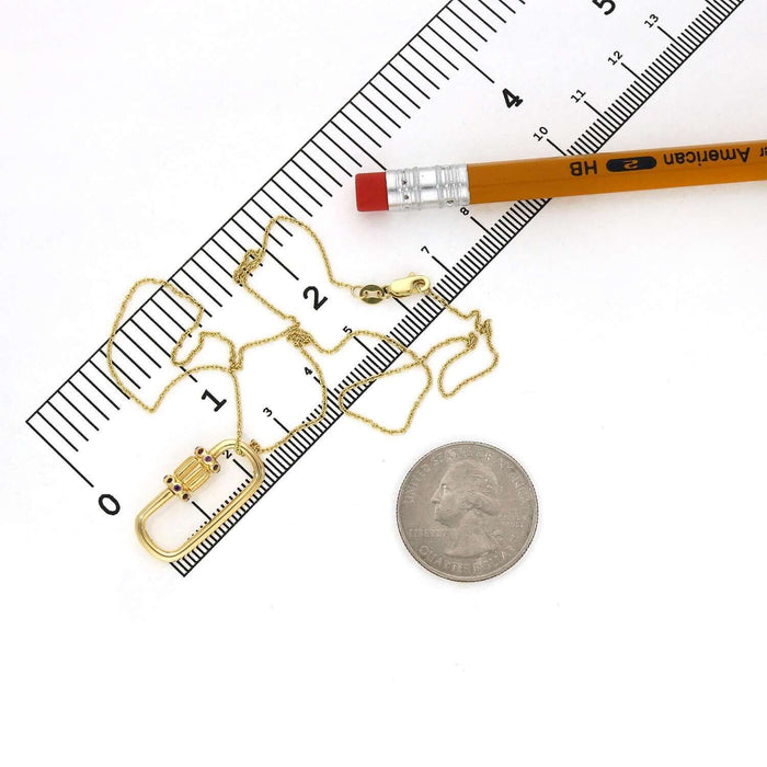 14K Gold Purple CZ Carabiner Pendant Necklace 16" - WJD Exclusives