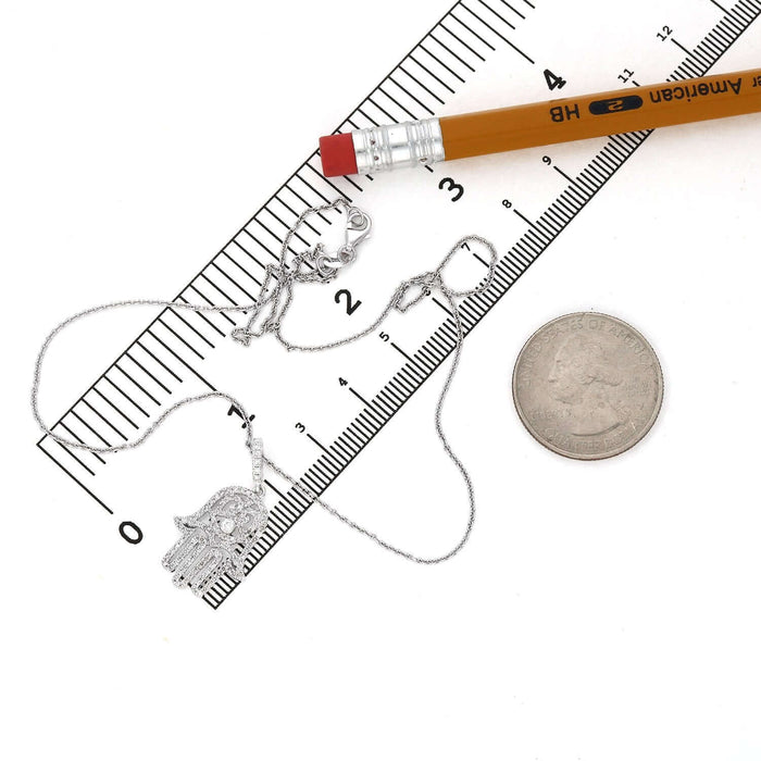 0.52CTW Natural Diamond 14K White Gold Hamsa Pendant Necklace 16" - WJD Exclusives