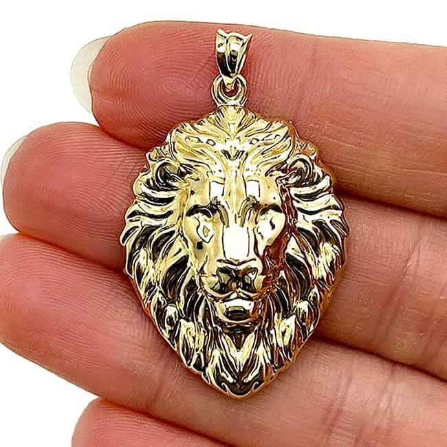 Real 14K Gold Lion Head Pendant 1.4" - WJD Exclusives