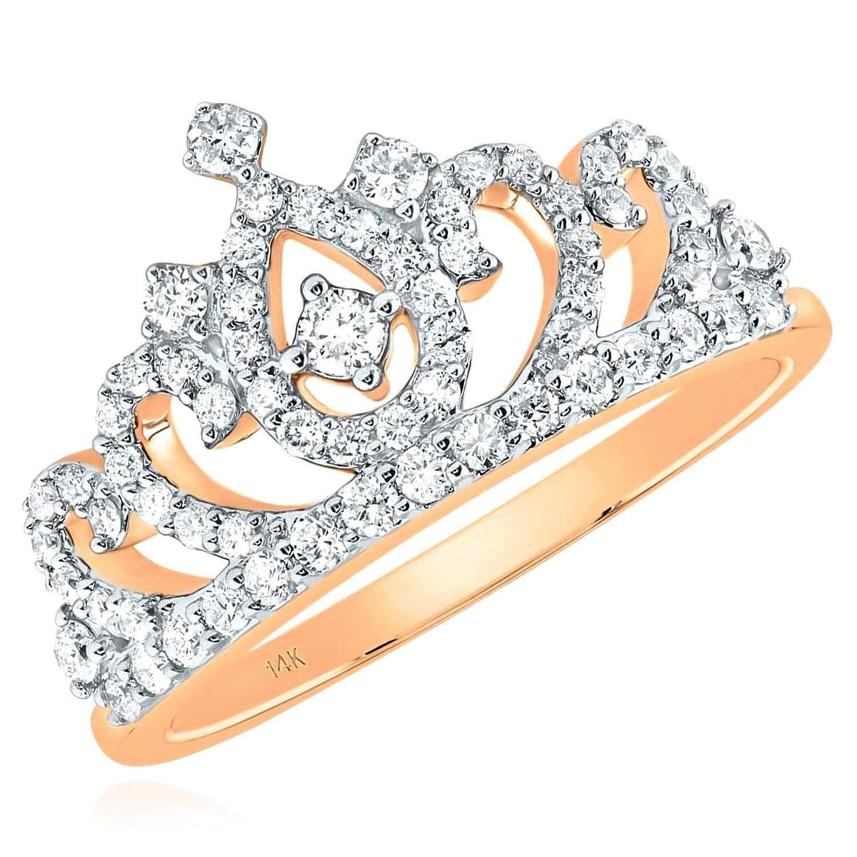 0.50CTW Natural Diamond 14K Yellow Gold White Rose Crown Tiara Cocktail Ring - WJD Exclusives