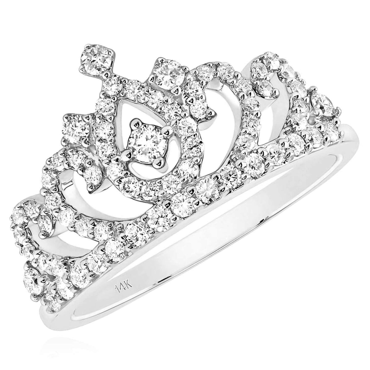 0.50CTW Natural Diamond 14K Yellow Gold White Rose Crown Tiara Cocktail Ring - WJD Exclusives