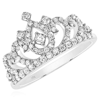 0.50CTW Natural Diamond 14K Yellow Gold White Rose Crown Tiara Cocktail Ring - WJD Exclusives