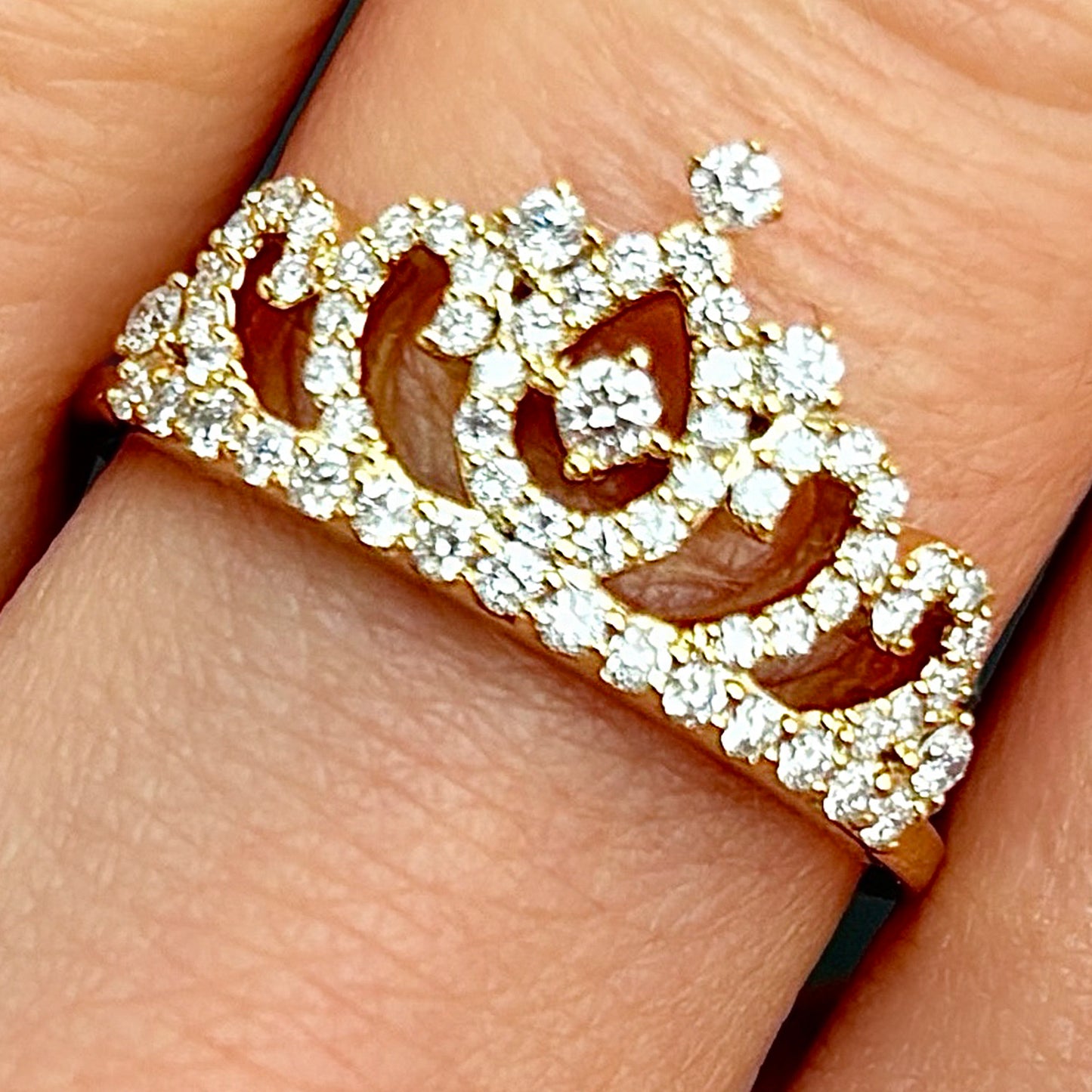 0.50CTW Natural Diamond 14K Yellow Gold White Rose Crown Tiara Cocktail Ring