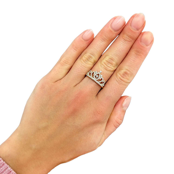 0.50CTW Natural Diamond 14K Yellow Gold White Rose Crown Tiara Cocktail Ring - WJD Exclusives