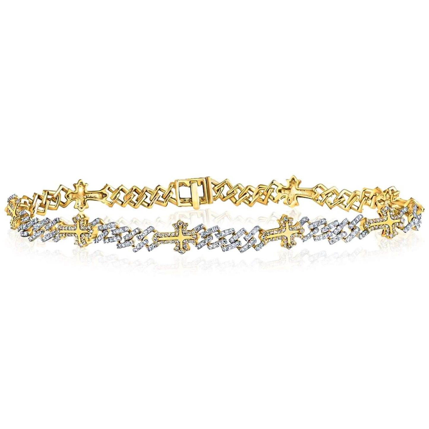 2.00CTW Real Diamond 10K Real Gold Pave Cuban Cross Bracelet 8"