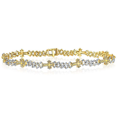 2.00CTW Natural Diamond 10K Yellow Gold Pave Cuban Cross Bracelet (Solid Links) 8" - WJD Exclusives