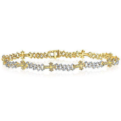 2.00CTW Real Diamond 10K Real Gold Pave Cuban Cross Bracelet 8"