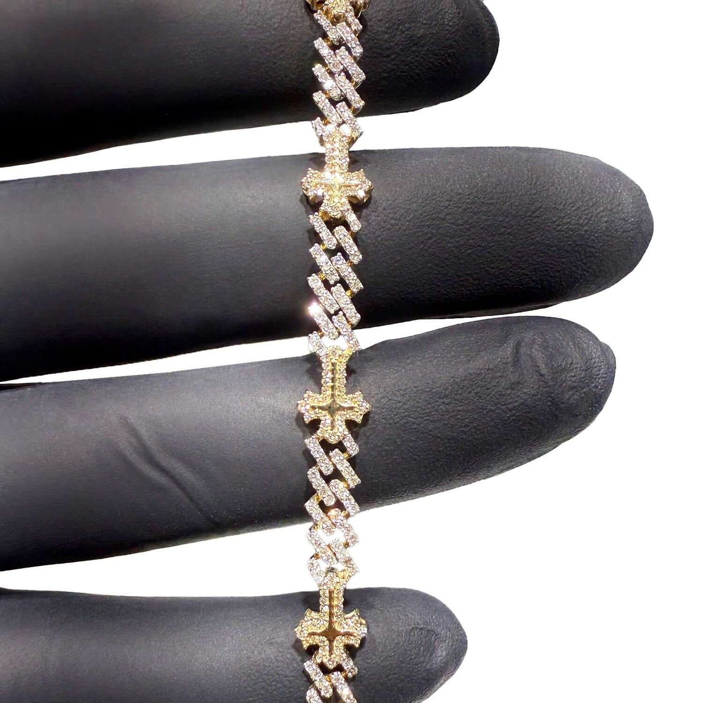 2.00CTW Real Diamond 10K Real Gold Pave Cuban Cross Bracelet 8"