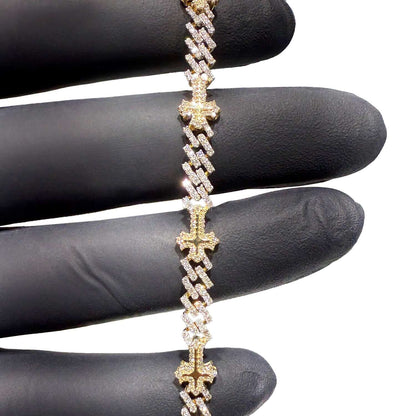2.00CTW Real Diamond 10K Real Gold Pave Cuban Cross Bracelet 8"