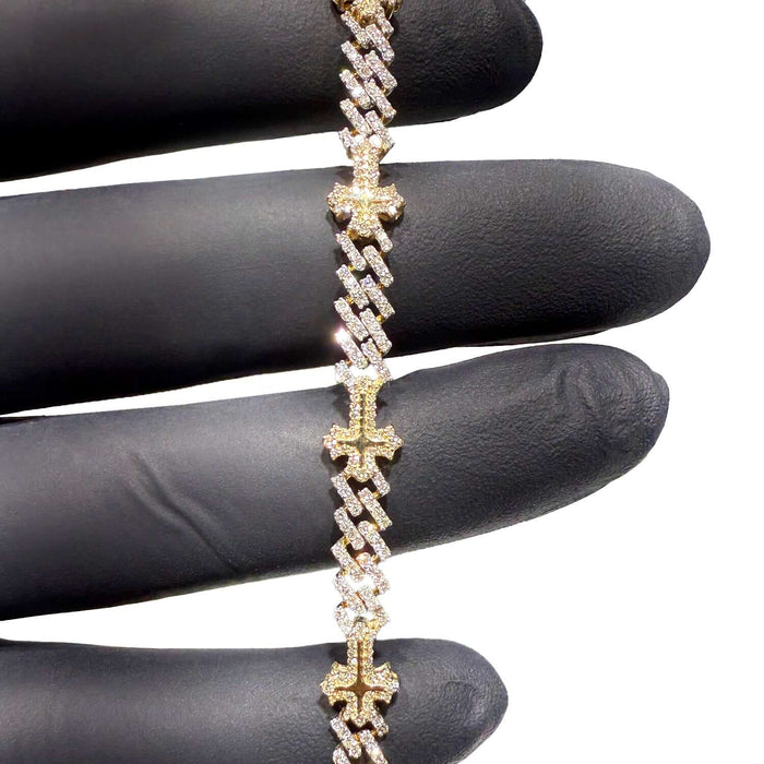 2.00CTW Natural Diamond 10K Yellow Gold Pave Cuban Cross Bracelet (Solid Links) 8" - WJD Exclusives