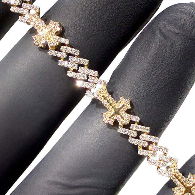 2.00CTW Natural Diamond 10K Yellow Gold Pave Cuban Cross Bracelet (Solid Links) 8" - WJD Exclusives