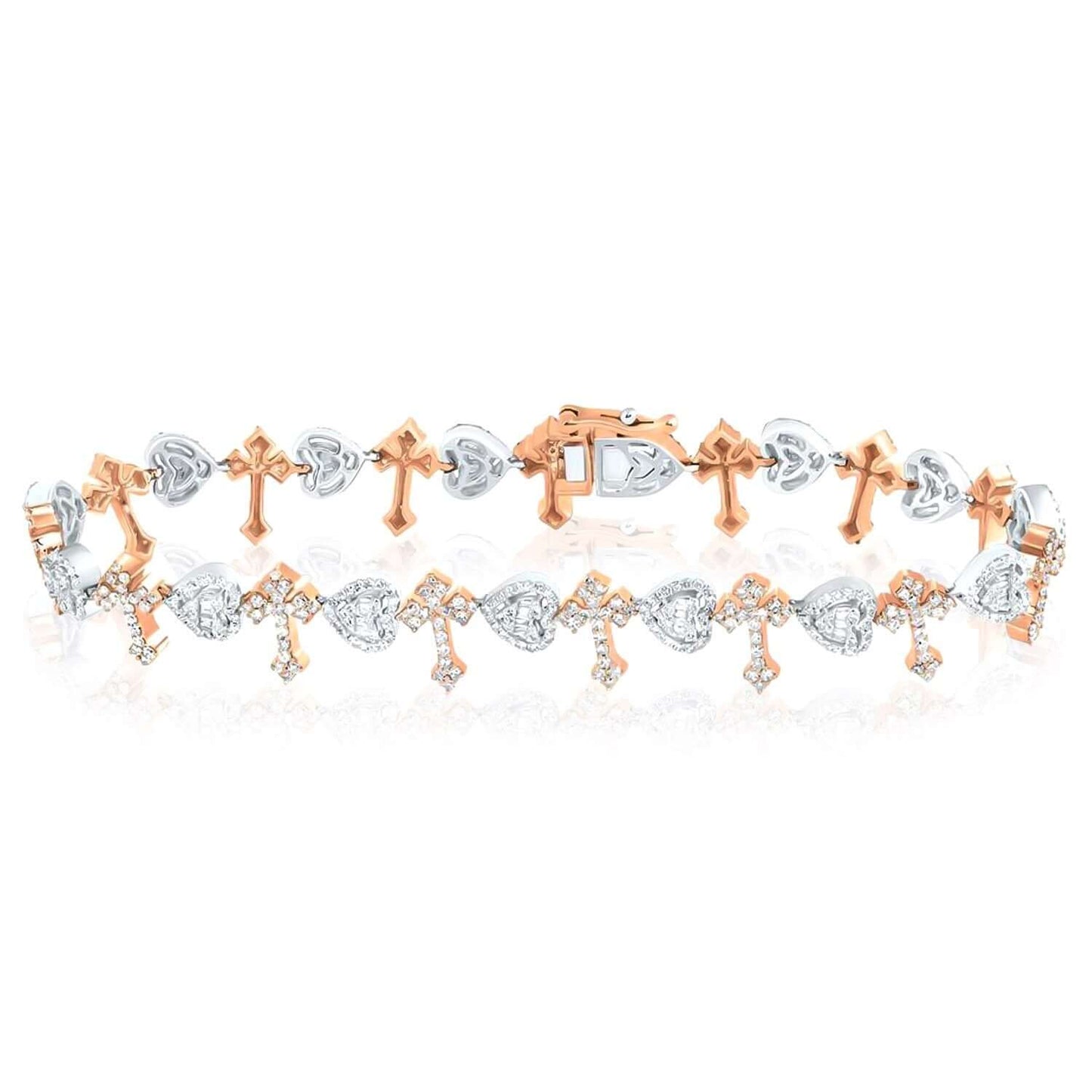 3.00CTW Real Diamond 10K Real Gold Yellow Rose Heart Cross Tennis Bracelet 8"