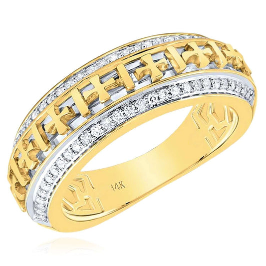 0.33CTW Real Diamond 14K Real Gold Two-Tone Cross 8mm Band Ring