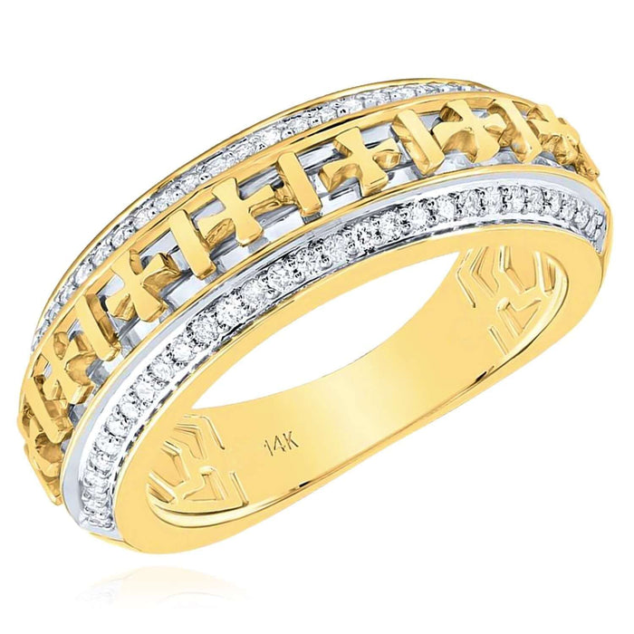 0.33CTW Natural Diamond 14K Gold Two - Tone Cross 8mm Band Ring - WJD Exclusives