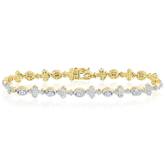 2.60CTW Natural Diamond 10K Rose White Gold Cross Oval Tennis Bracelet 8" - WJD Exclusives