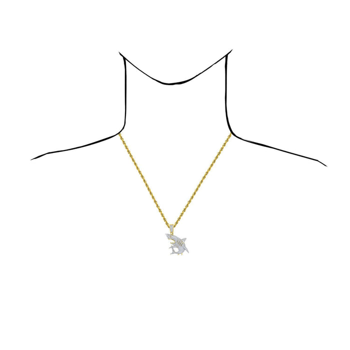 0.90CTW Natural Diamond 10K Gold Shark Pendant 1.8" - WJD Exclusives