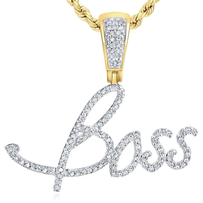 0.32CTW Natural Diamond 10K Gold 'Boss' Pendant 1" - WJD Exclusives