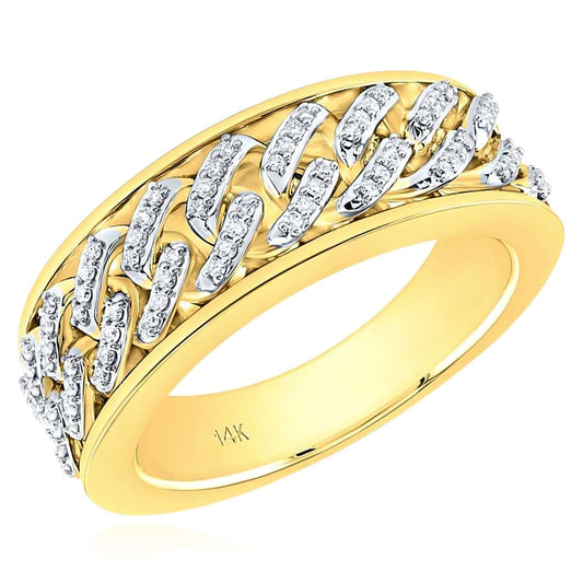 0.25CTW Real Diamond 14K Real Gold 8mm Two-Tone Cuban Link Men's Band Ring
