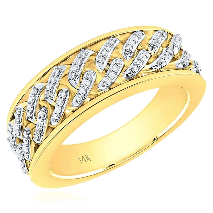 0.25CTW Natural Diamond 14K Gold 8mm Two - Tone Cuban Link Men's Band Ring - WJD Exclusives