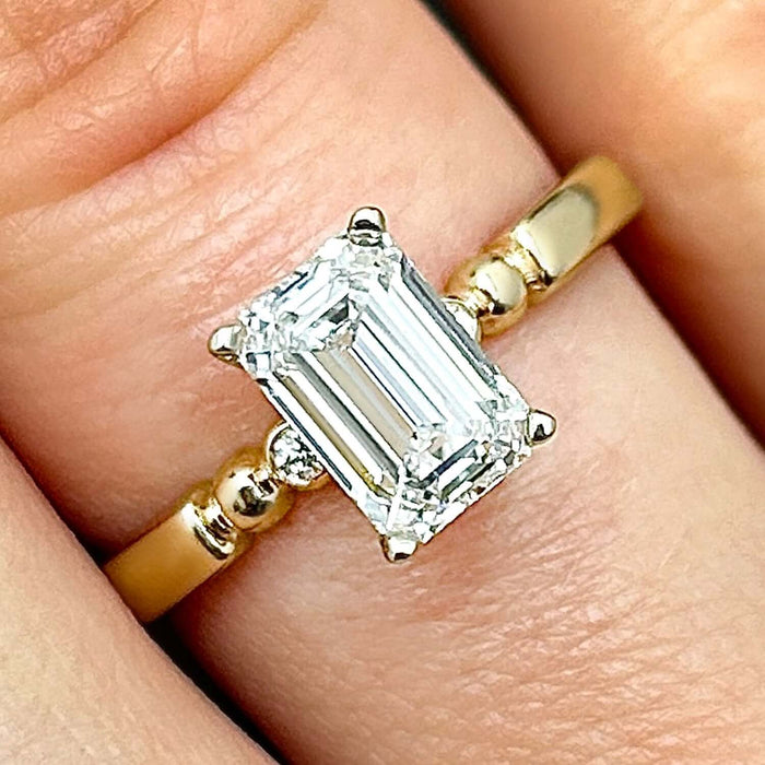 1.06CTW Lab - Grown Diamond 14K Yellow Gold Beaded Emerald - Cut Engagement Ring - WJD Exclusives