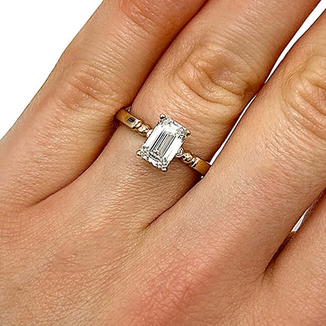 1.06CTW Lab - Grown Diamond 14K Yellow Gold Beaded Emerald - Cut Engagement Ring - WJD Exclusives