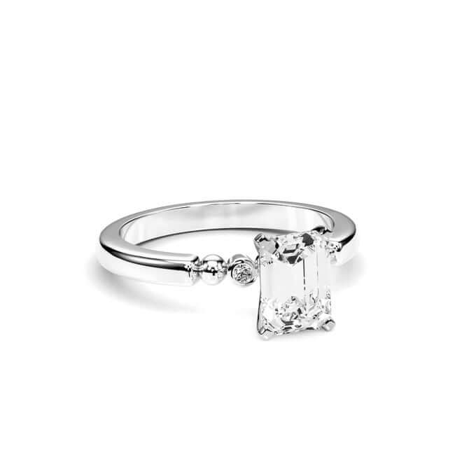 1.06CTW Lab - Grown Diamond 14K White Gold Beaded Emerald - Cut Engagement Ring - WJD Exclusives