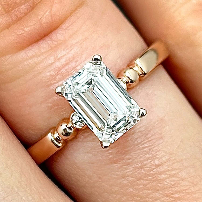 1.56CTW Lab - Grown Diamond 14K Rose Gold Beaded Emerald - Cut Engagement Ring - WJD Exclusives