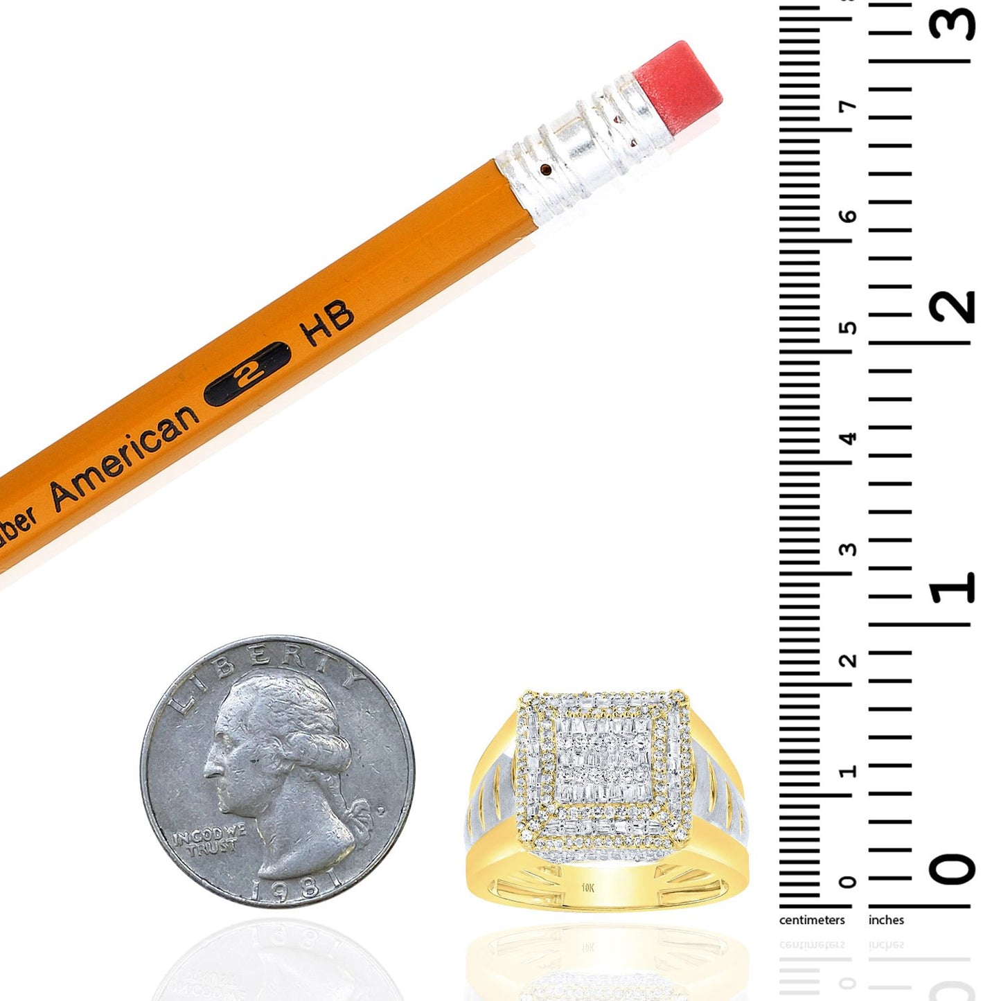 0.87CTW Real Diamond 10K Real Gold Two-Tone Baguette Cluster Signet Ring