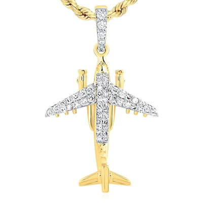 0.33CTW Natural Diamond 10K Gold Airplane Pendant 1.4" - WJD Exclusives