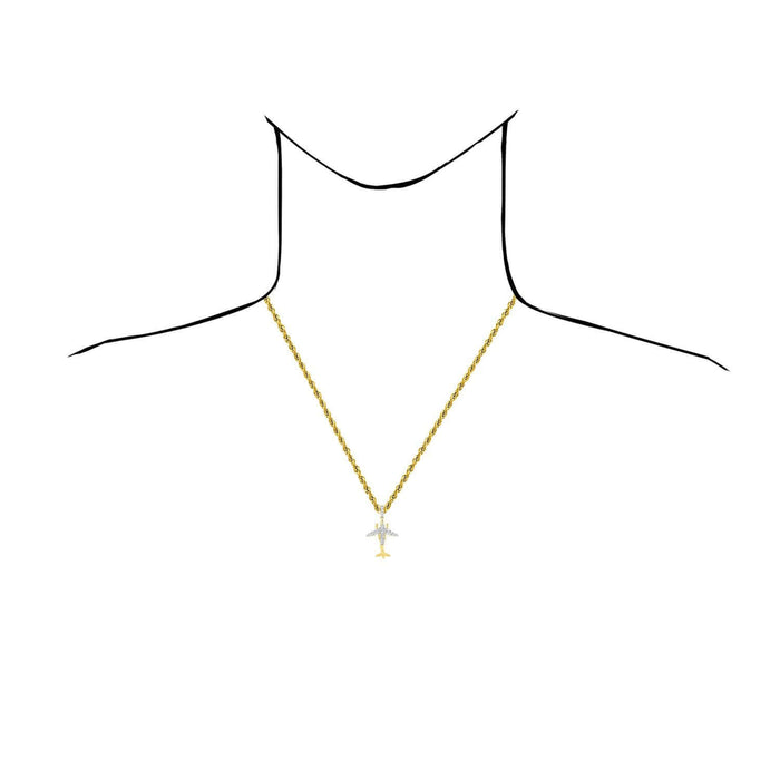 0.33CTW Natural Diamond 10K Gold Airplane Pendant 1.4" - WJD Exclusives