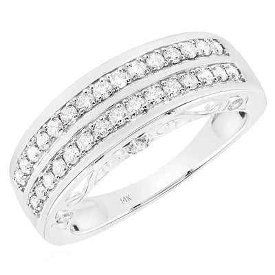 0.75CTW Natural Diamond 14K Gold Two - Row Yellow & White Wedding Band Ring - WJD Exclusives