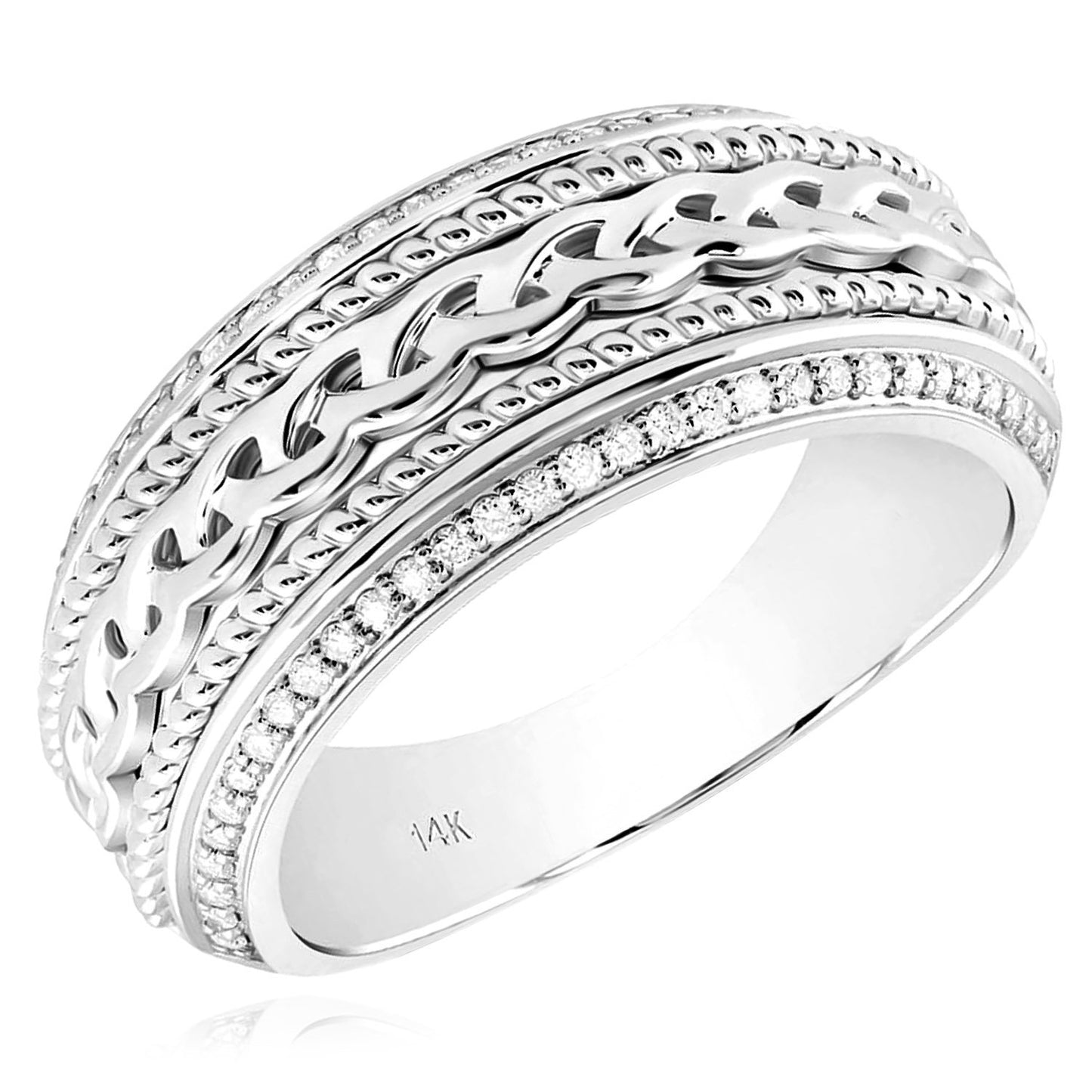 0.33CTW Real Diamond 14K Real Gold Yellow or White Braided Band Ring
