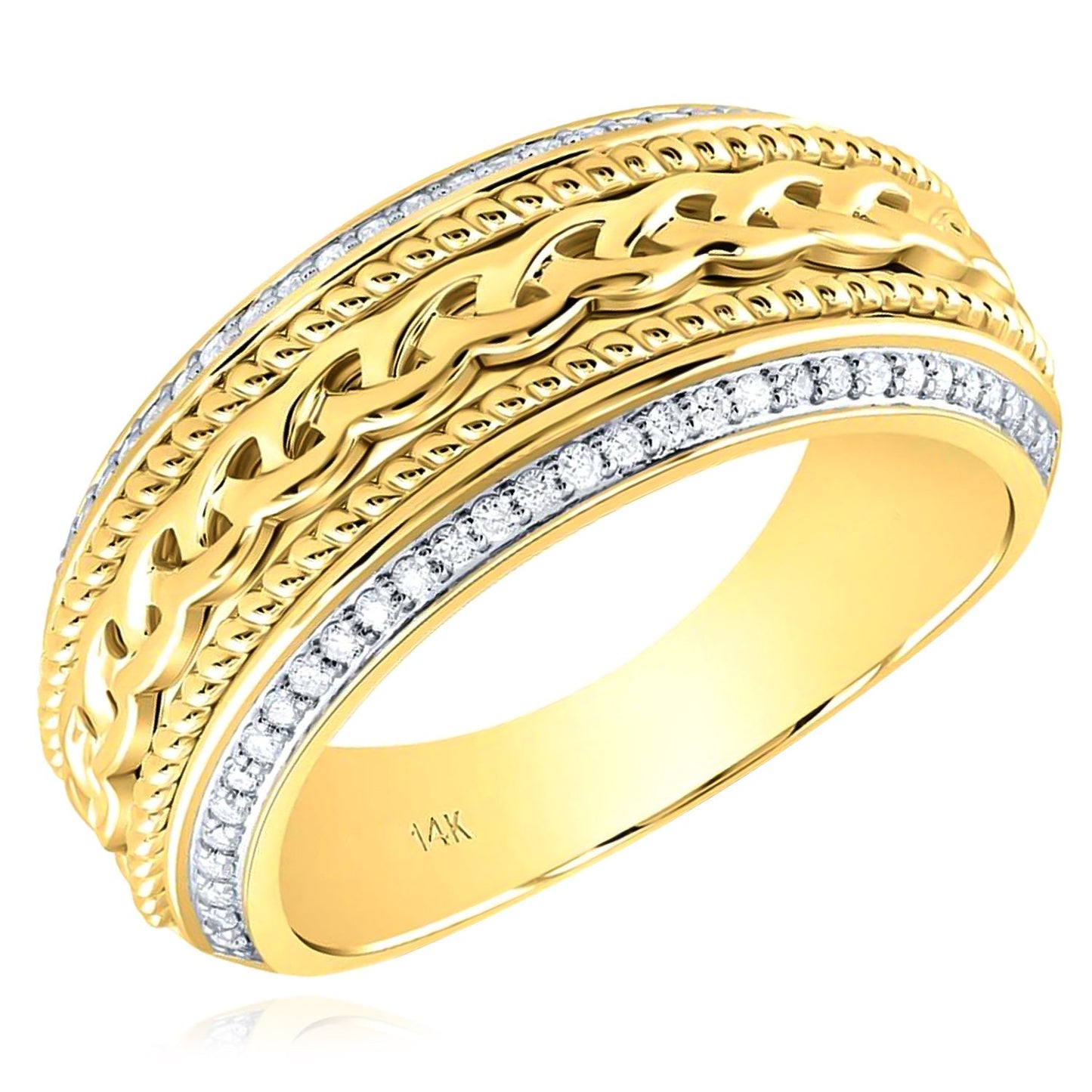 0.33CTW Real Diamond 14K Real Gold Yellow or White Braided Band Ring