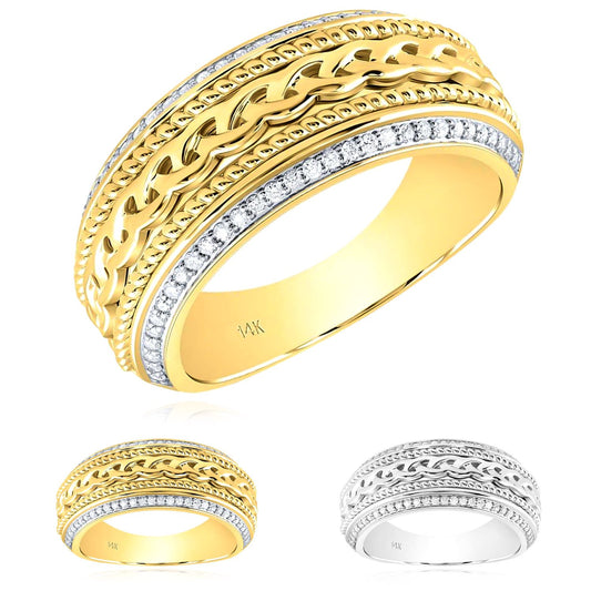0.33CTW Real Diamond 14K Real Gold Yellow or White Braided Band Ring