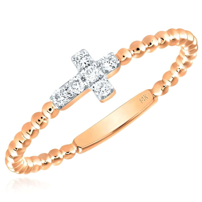 0.10CTW Natural Diamond 14K Gold Beaded Cross Cocktail Ring - WJD Exclusives