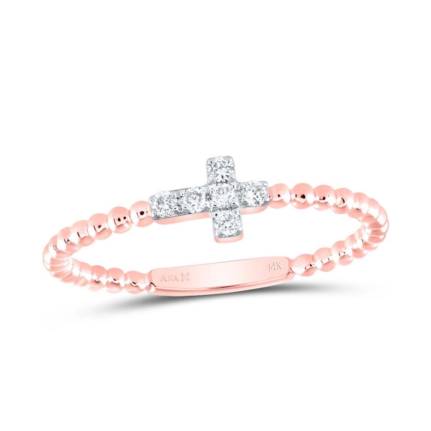 0.10CTW Real Diamond 14K Real Gold Beaded Cross Cocktail Ring