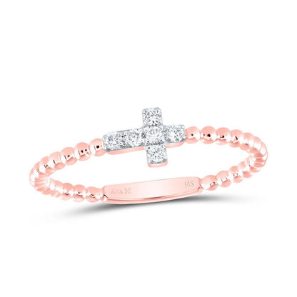 0.10CTW Real Diamond 14K Real Gold Beaded Cross Cocktail Ring