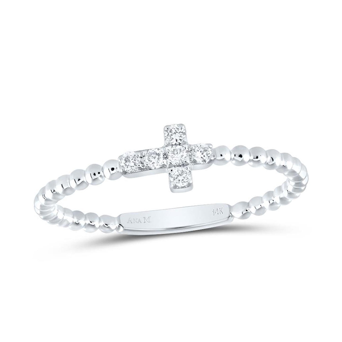 0.10CTW Real Diamond 14K Real Gold Beaded Cross Cocktail Ring