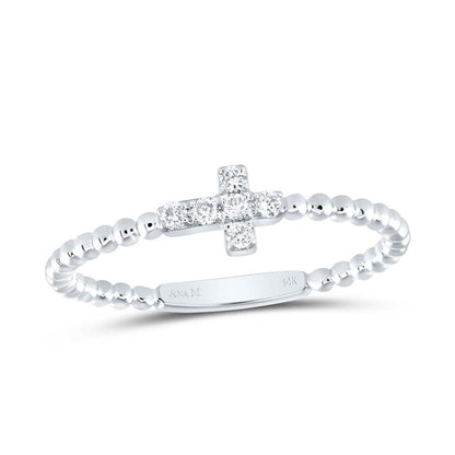 0.10CTW Real Diamond 14K Real Gold Beaded Cross Cocktail Ring